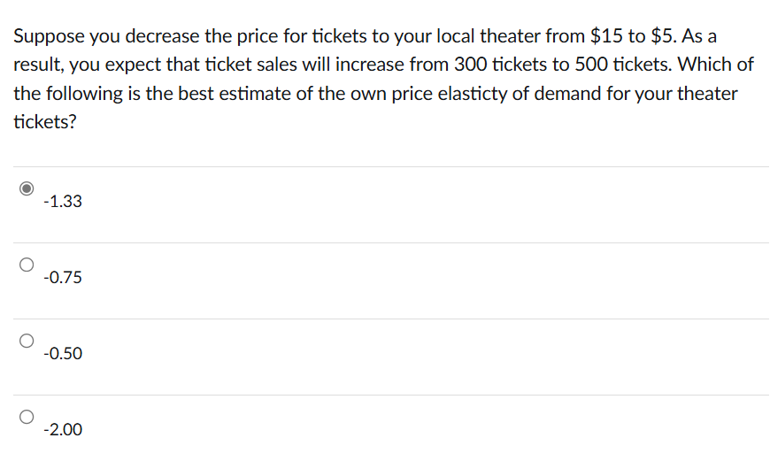  Suppose you decrease the price for tickets to your local theater