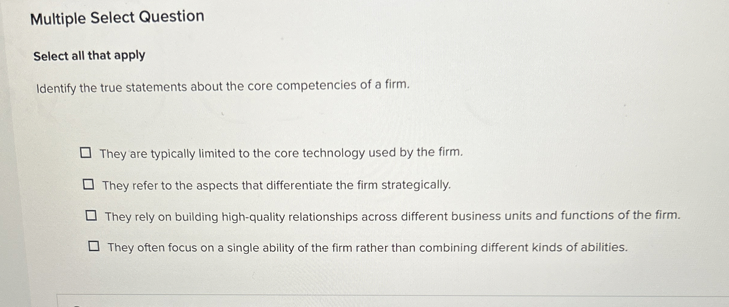  Multiple Select Question Select all that apply Identify the true statements