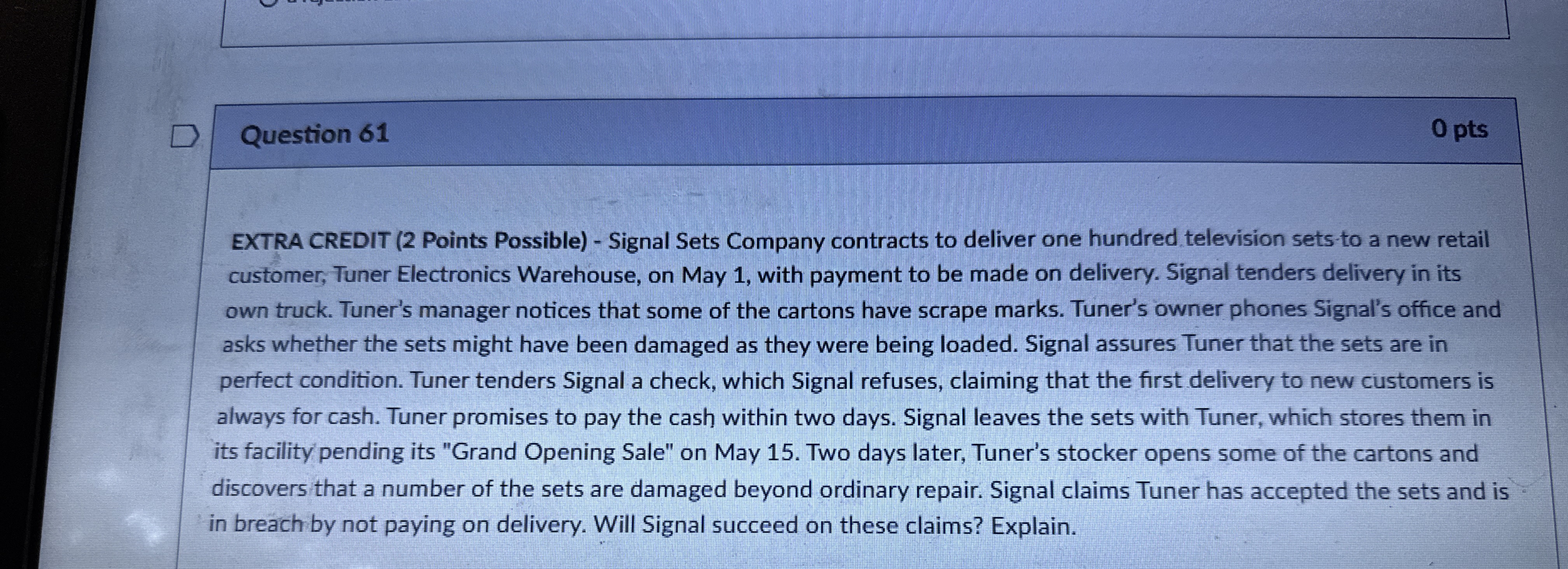  Question 61 0 pts EXTRA CREDIT (2 Points Possible)- Signal Sets