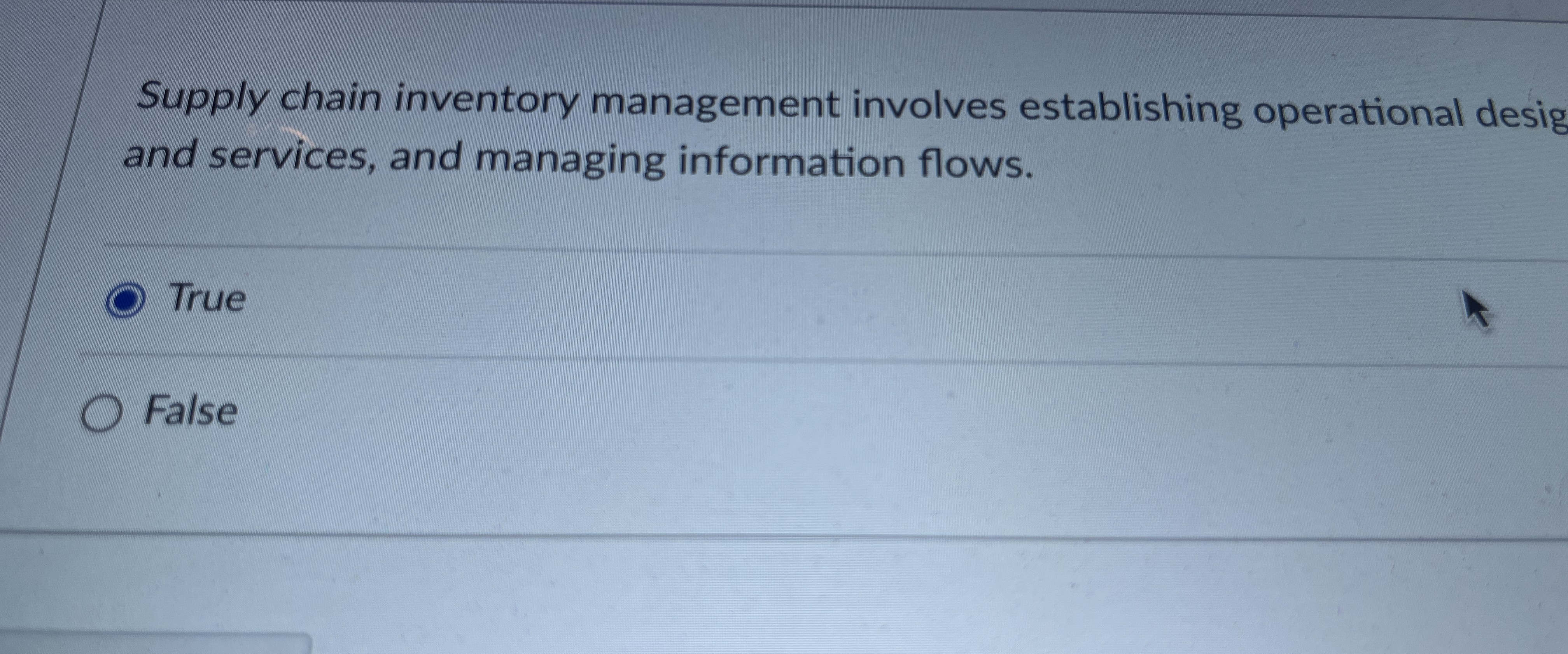  Supply chain inventory management involves establishing operational desig and services, and