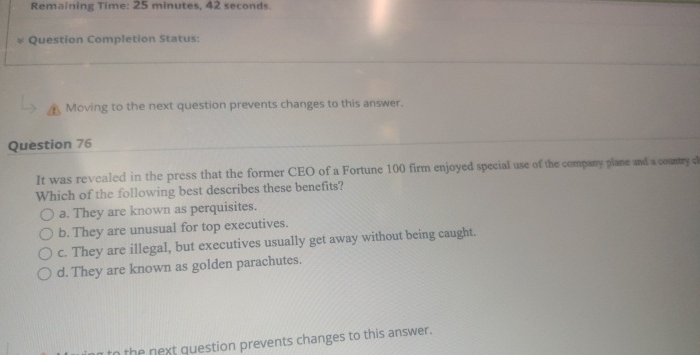  Remaining Time: 25 minutes, 42 seconds. Question Completion Status: Moving to