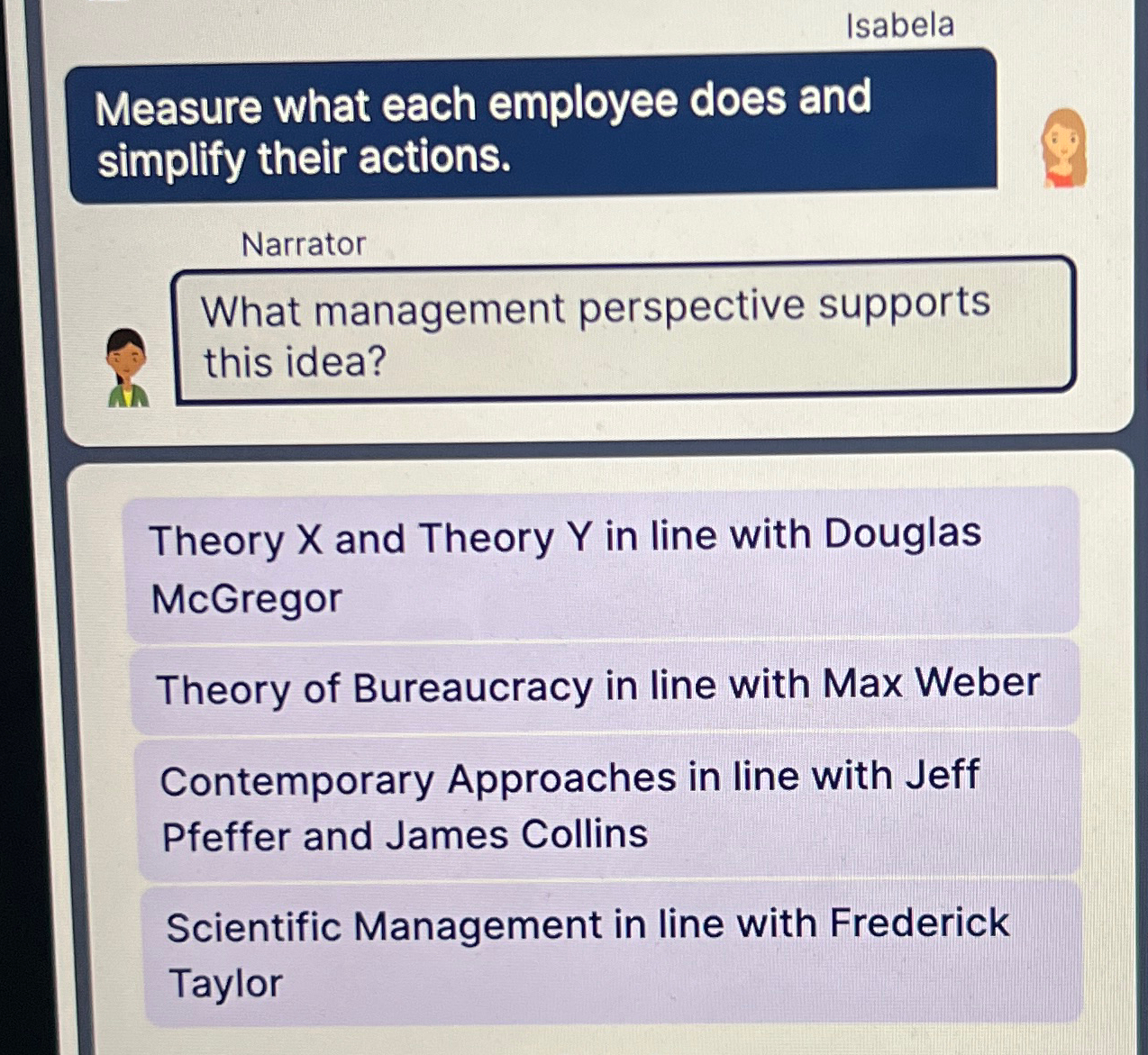  Isabela Measure what each employee does and simplify their actions. Narrator