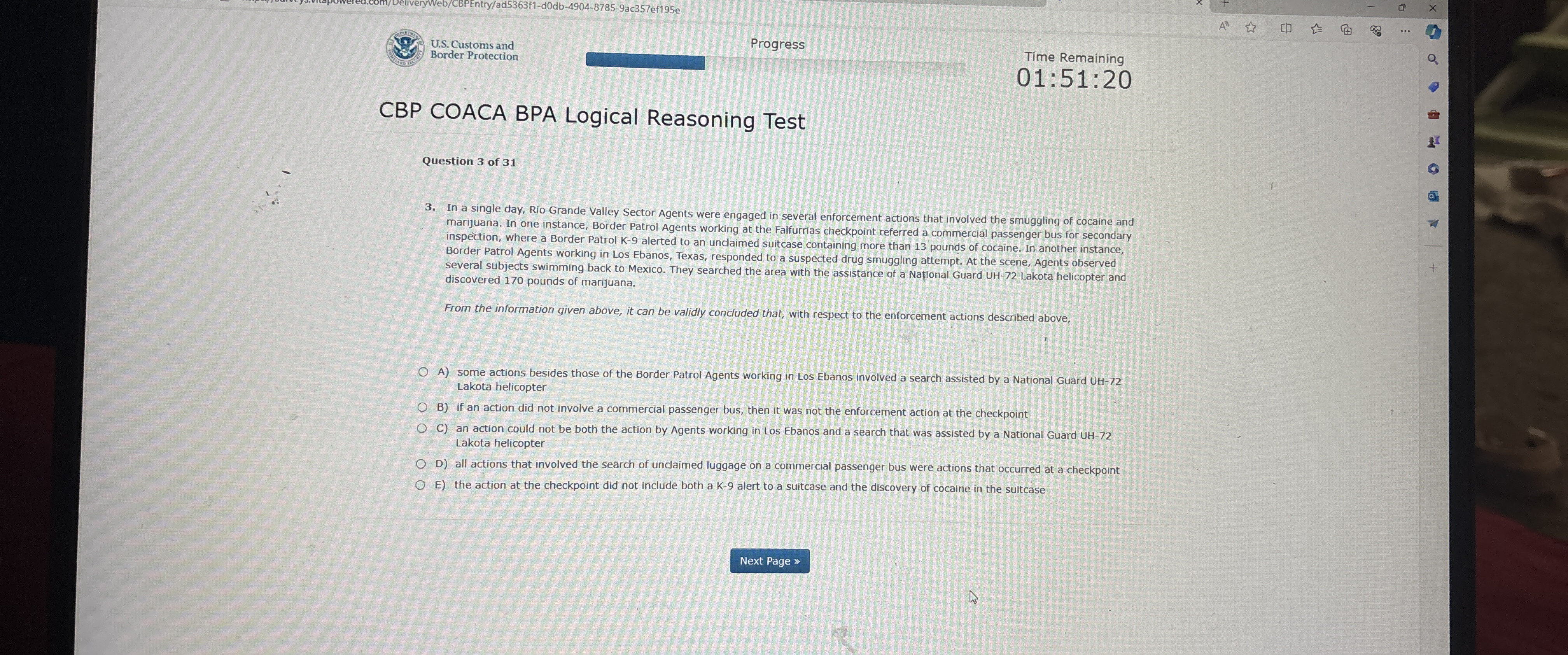  U.S. Customs and Border Protection Progress Time Remaining 01:51:20 CBP COACA