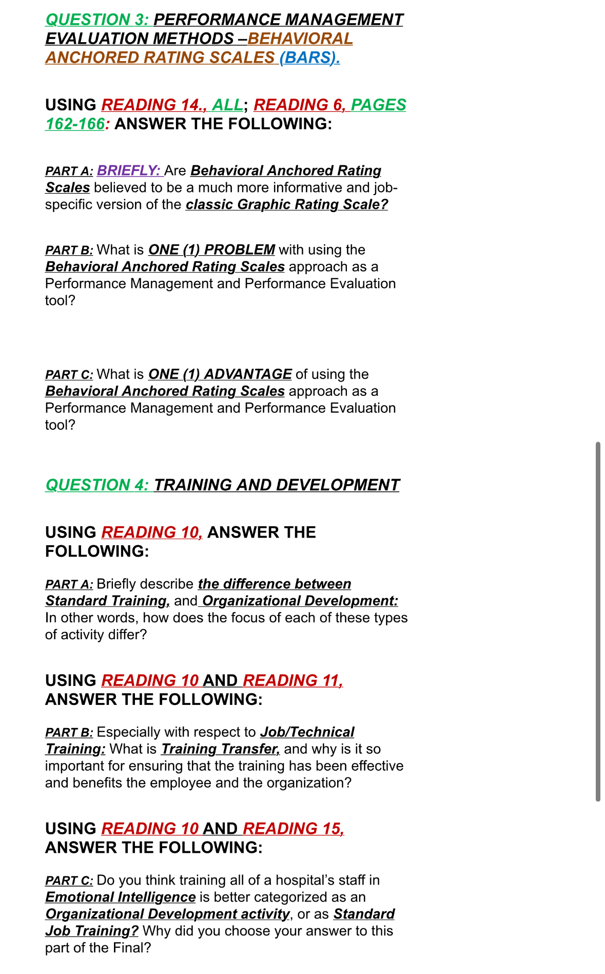  QUESTION 3: PERFORMANCE MANAGEMENT EVALUATION METHODS -BEHAVIORAL ANCHORED RATING SCALES (BARS).