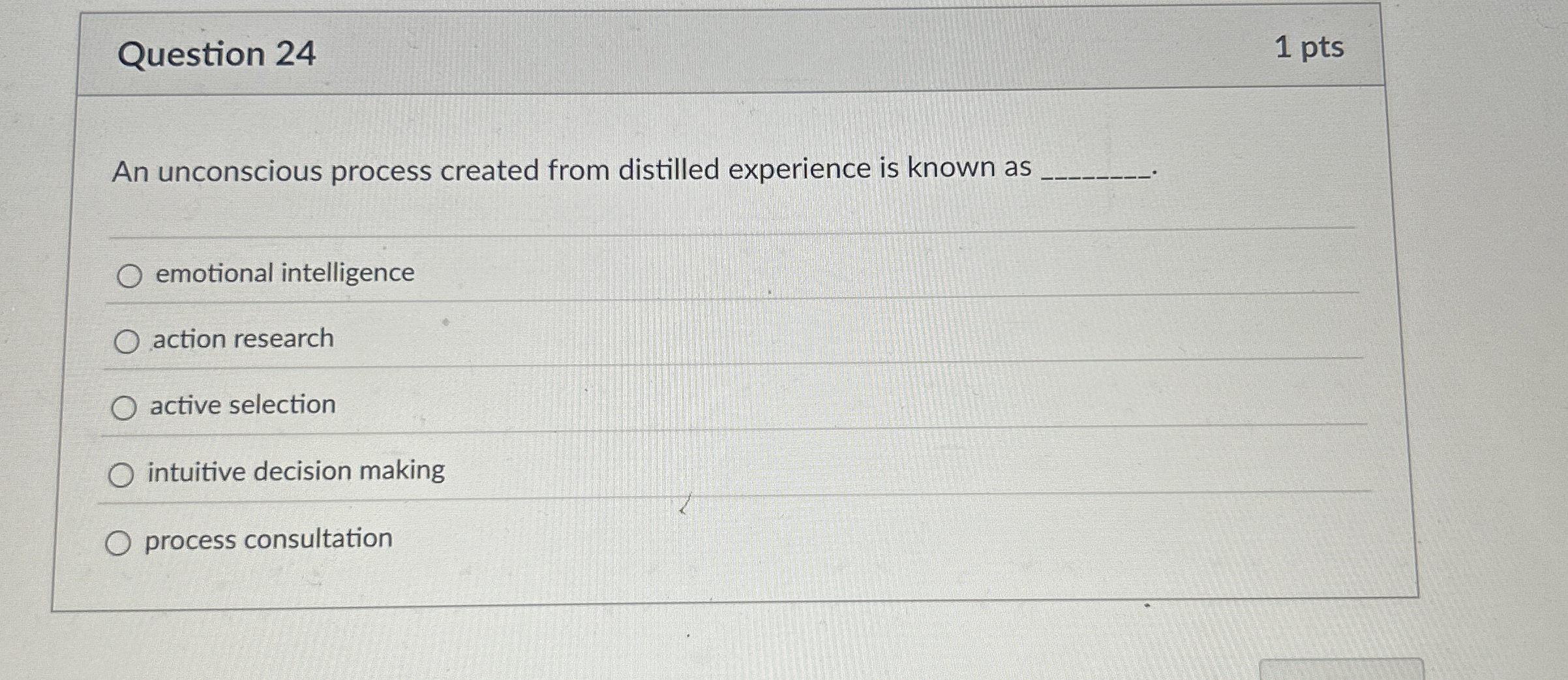  Question 24 An unconscious process created from distilled experience is known