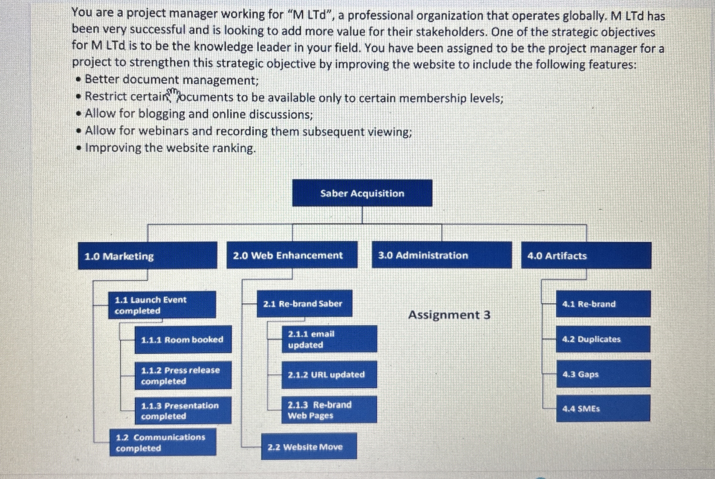  You are a project manager working for "M LTd", a professional