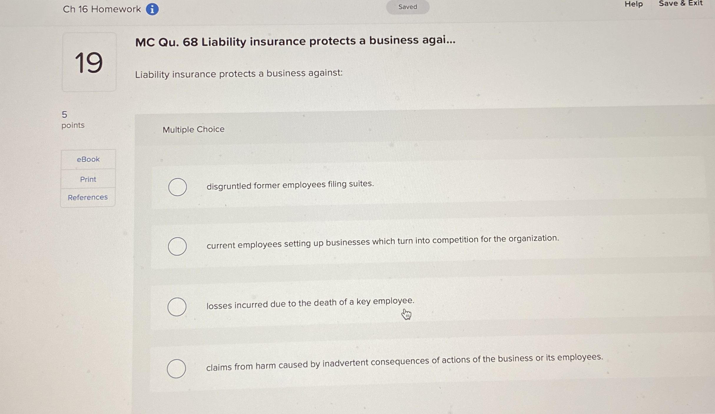  Ch 16 Homework (i) Help Save & Exit MC Qu.68 Liability