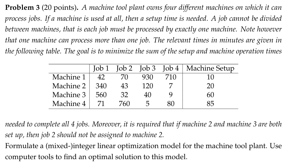  Problem 3(20 points). A machine tool plant owns four different machines