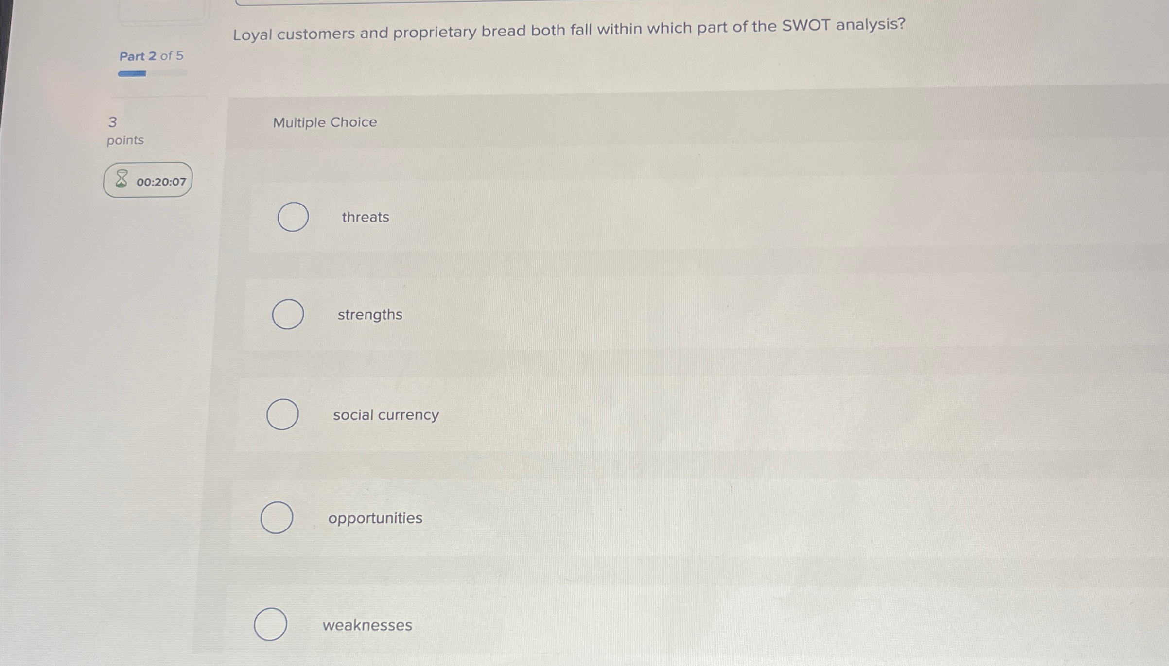  Loyal customers and proprietary bread both fall within which part of