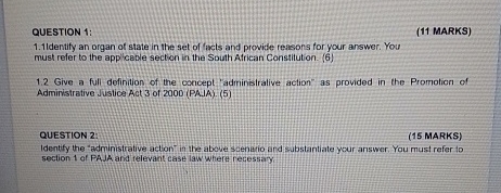  QUESTION 1: 1.11dentify an organ of state in the set of