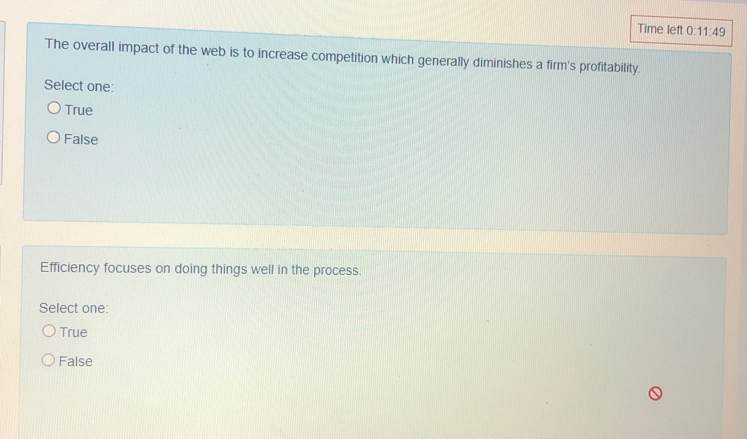  Time left 0:11:49 The overall impact of the web is to