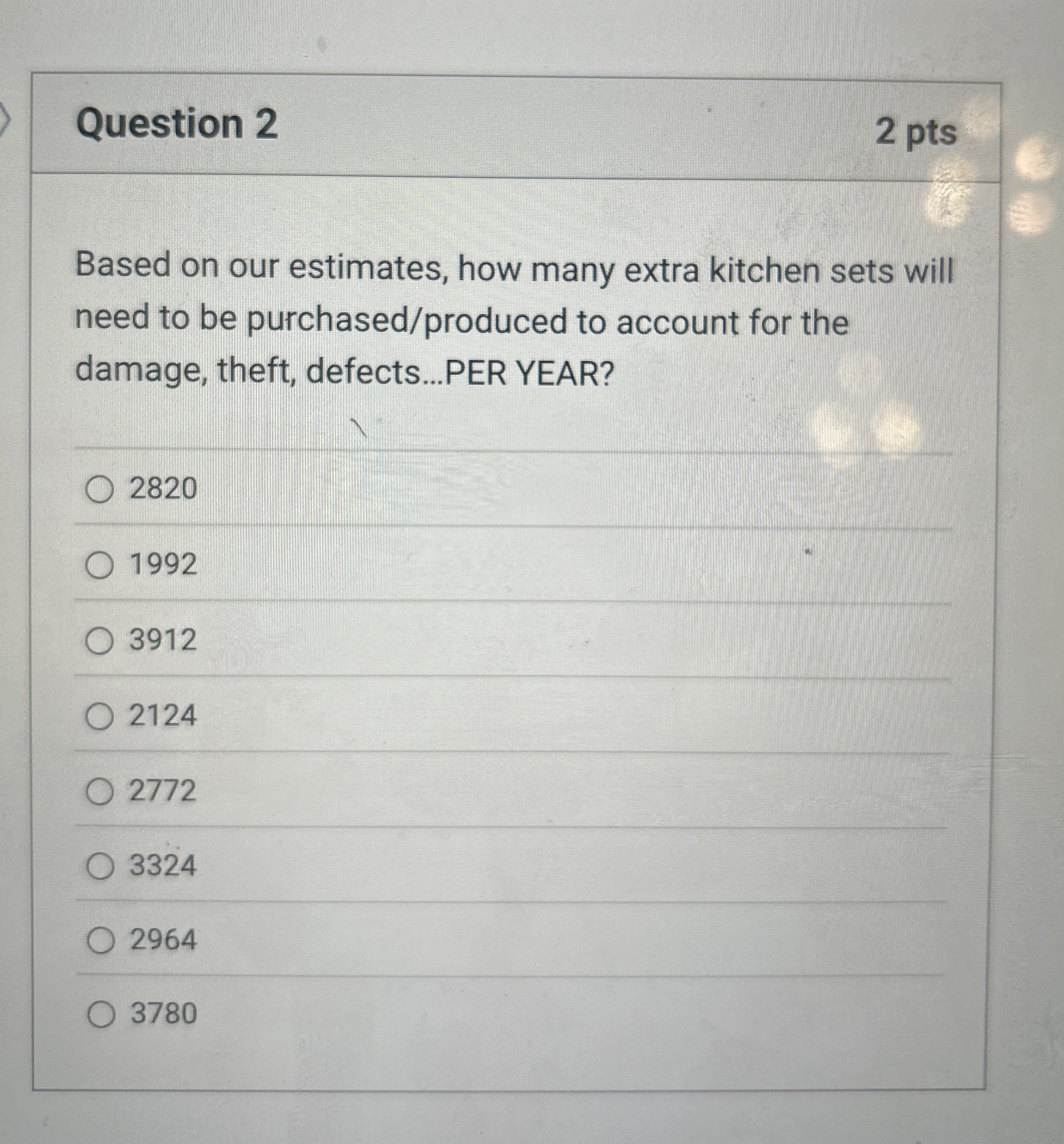  Question 2 2 pts Based on our estimates, how many extra
