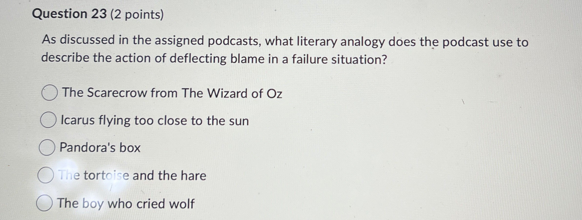  Question 23(2 points) As discussed in the assigned podcasts, what literary