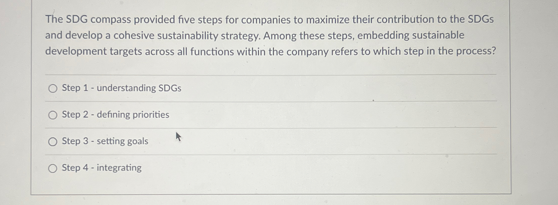  The SDG compass provided five steps for companies to maximize their