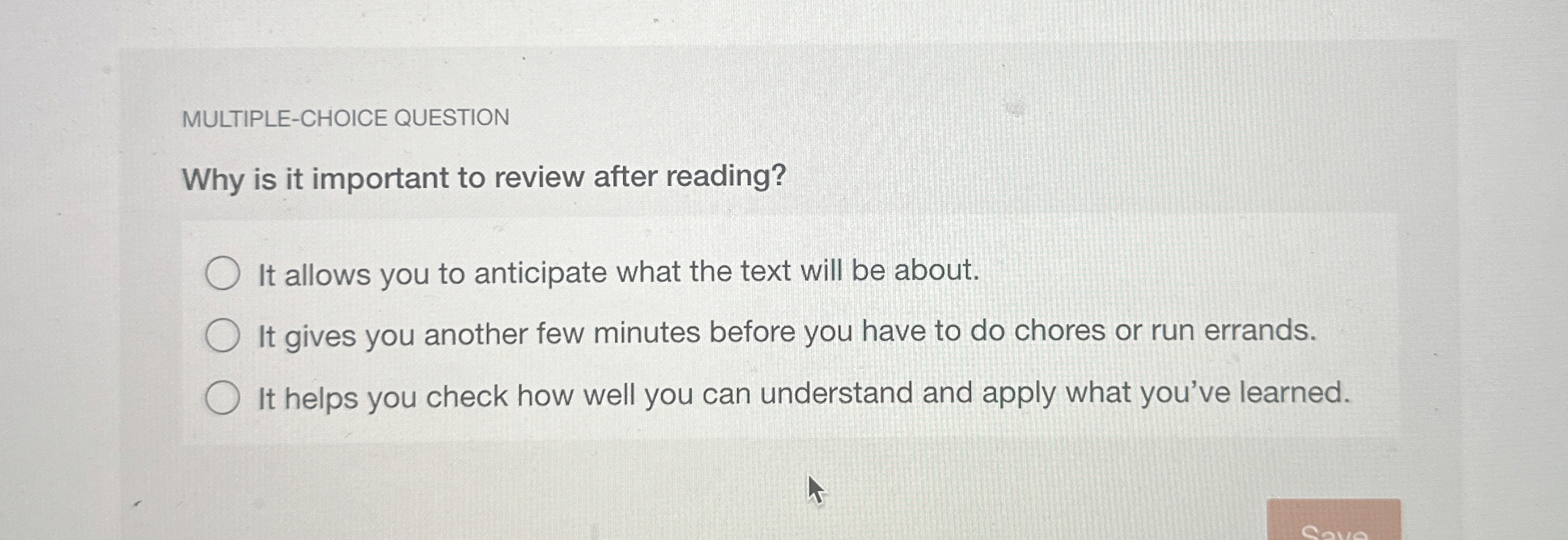  MULTIPLE-CHOICE QUESTION Why is it important to review after reading? It