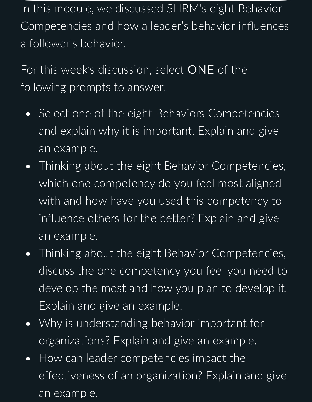  In this module, we discussed SHRM's eight Behavior Competencies and how