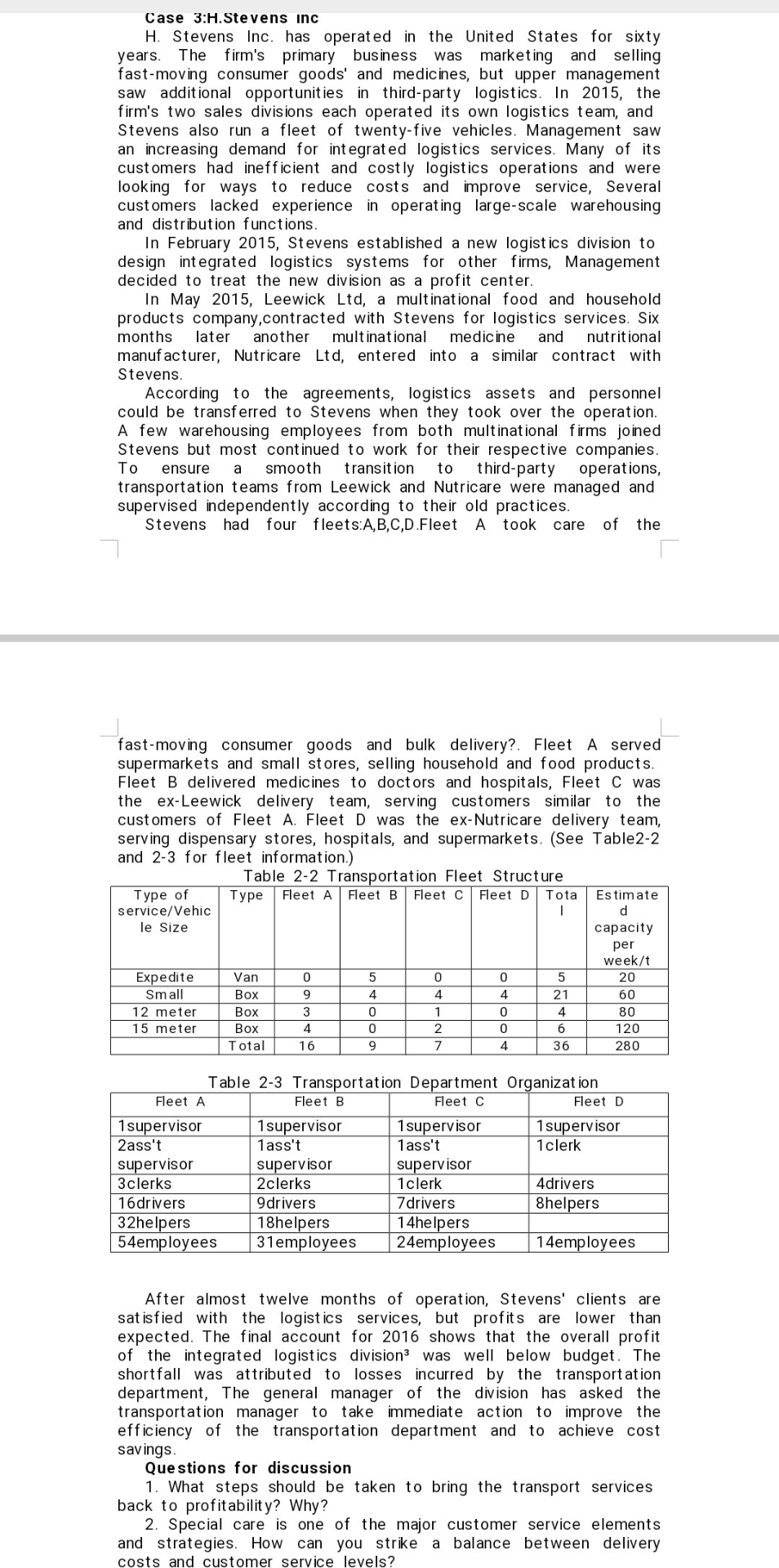  Case 3:H.Stevens inc H. Stevens Inc. has operated in the United