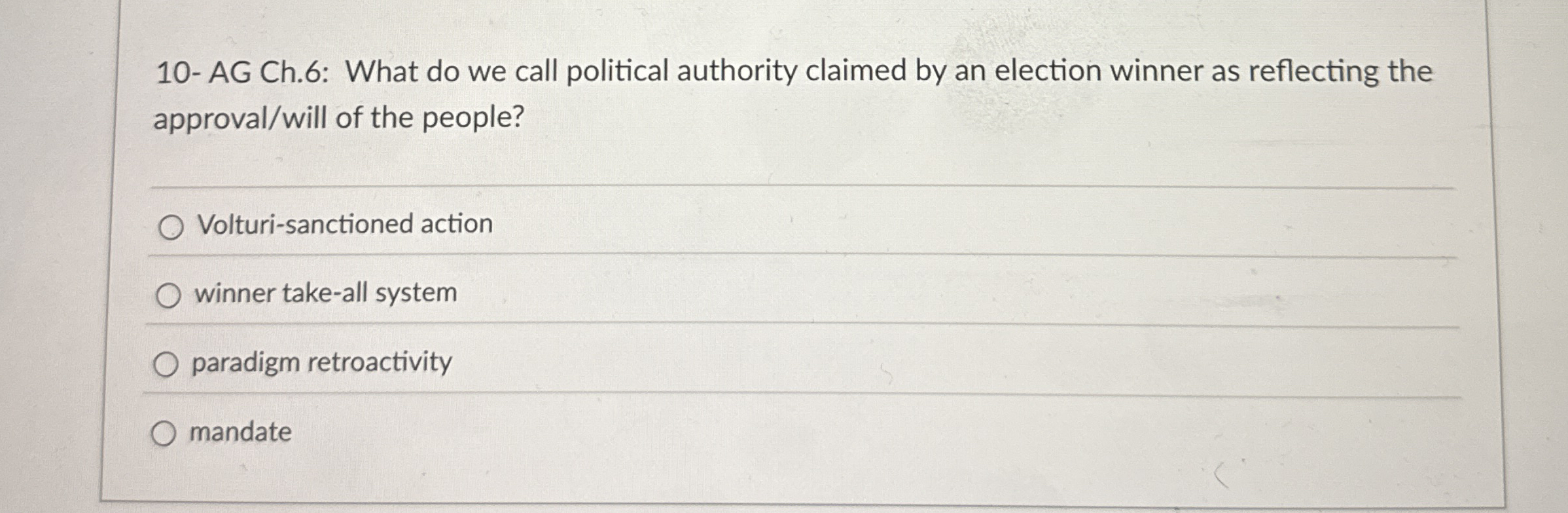  10- AG Ch.6: What do we call political authority claimed by