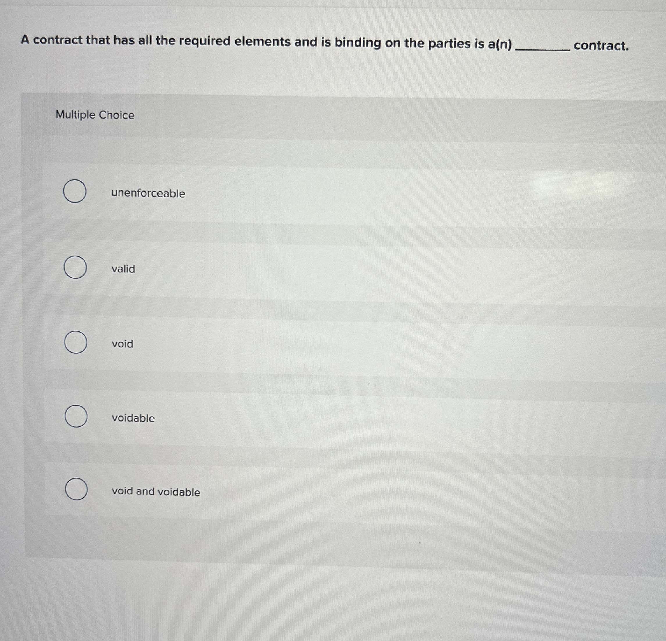  A contract that has all the required elements and is binding