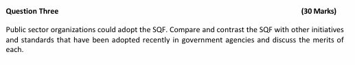  Question Three (30 Marks) Public sector organizations could adopt the SQF.