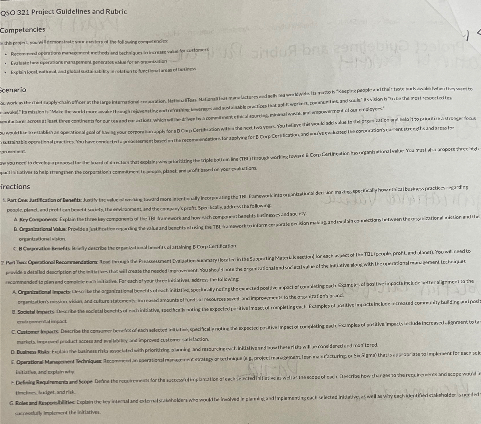  QSO 321 Project Guidelines and Rubric Competencies n this project, you