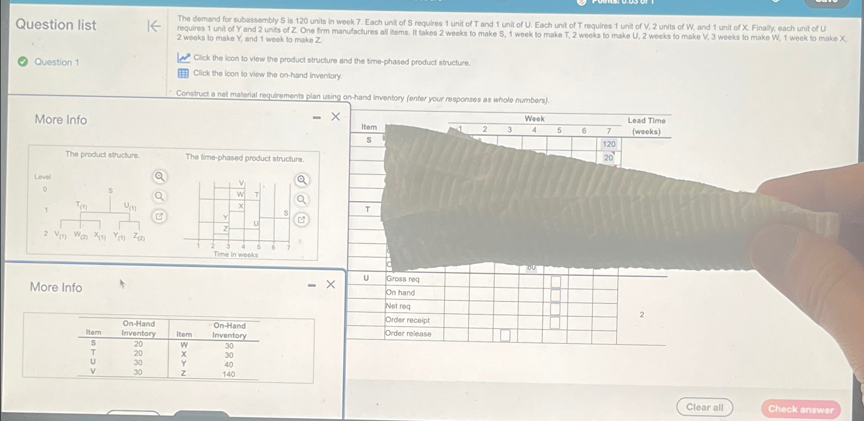  Question list Question 1 The demand for subassembly S is 120