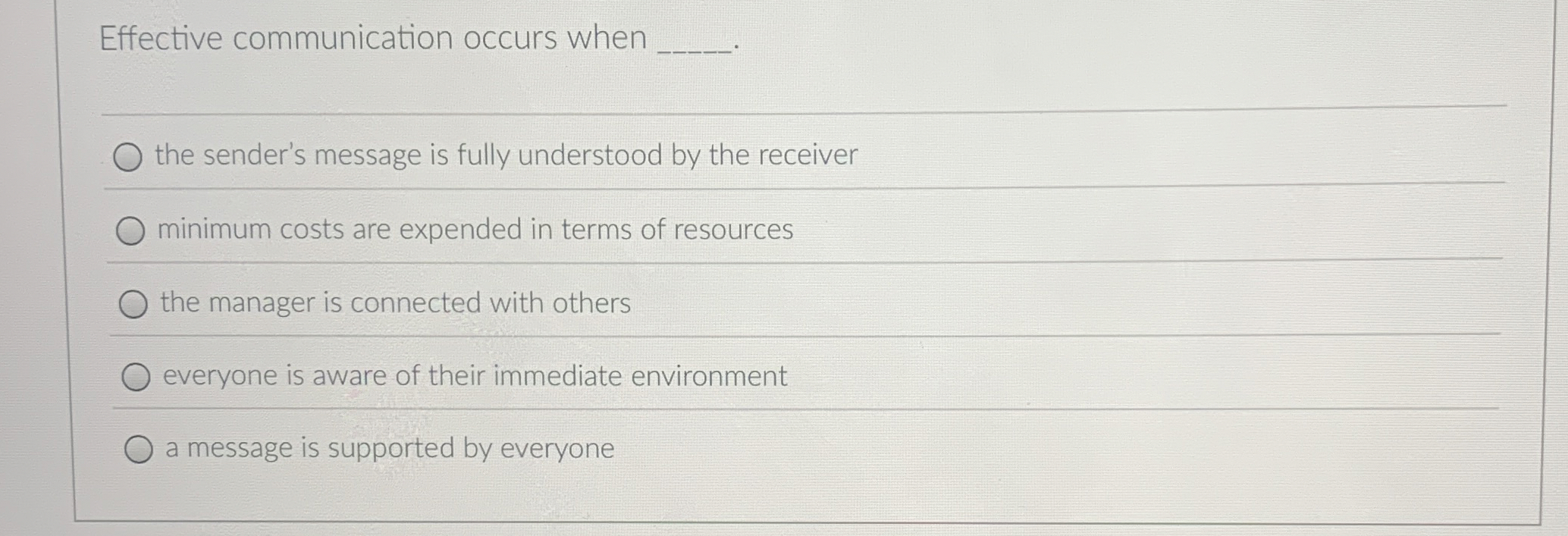 Effective communication occurs when q, the sender's message is fully understood