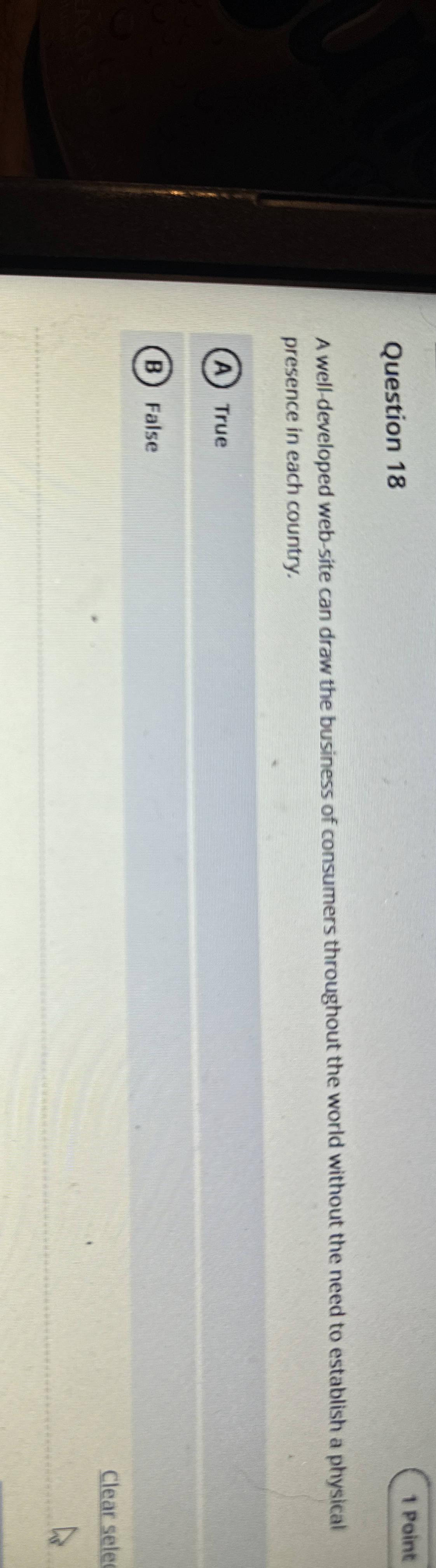  Question 18 1 Point A well-developed web-site can draw the business