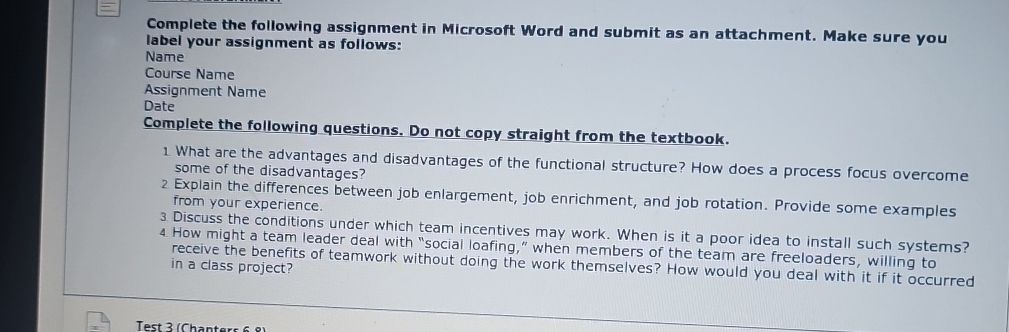  Complete the following assignment in Microsoft Word and submit as an