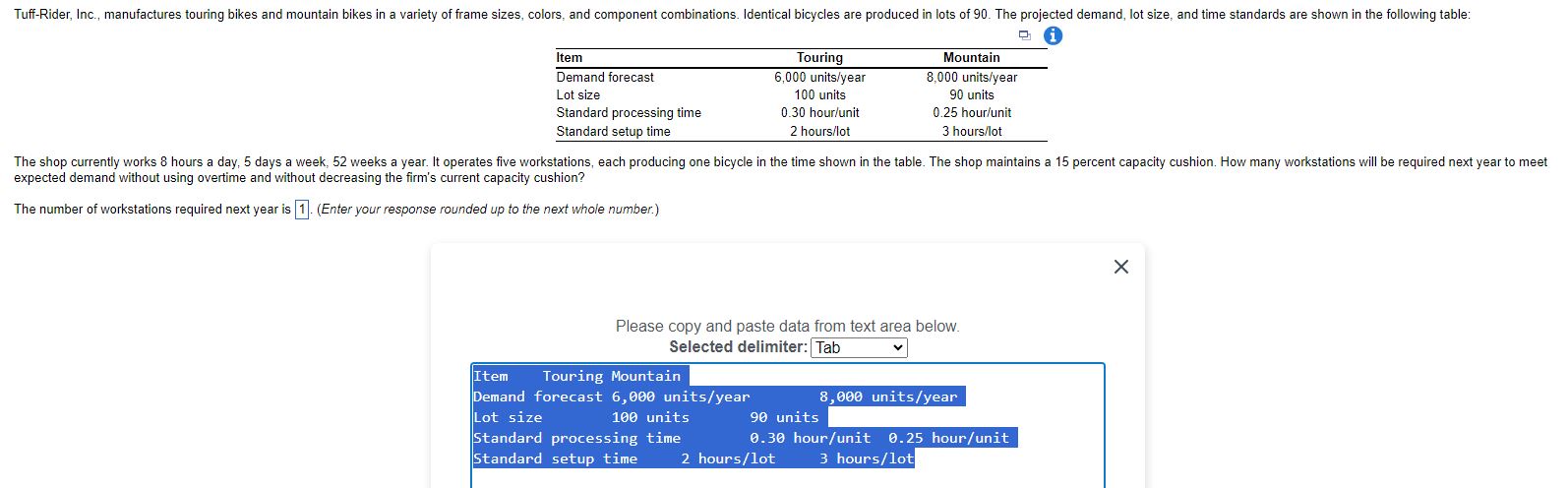  \begin{tabular}{lcc} \hline Item & Touring & Mountain \\ \hline Demand forecast