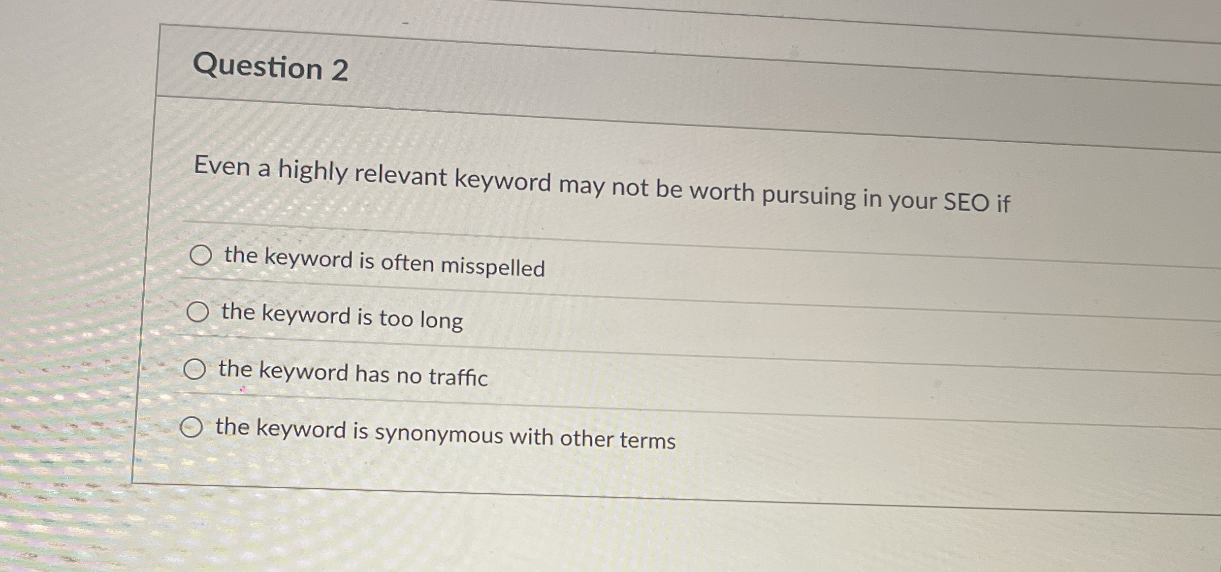  Question 2 Even a highly relevant keyword may not be worth