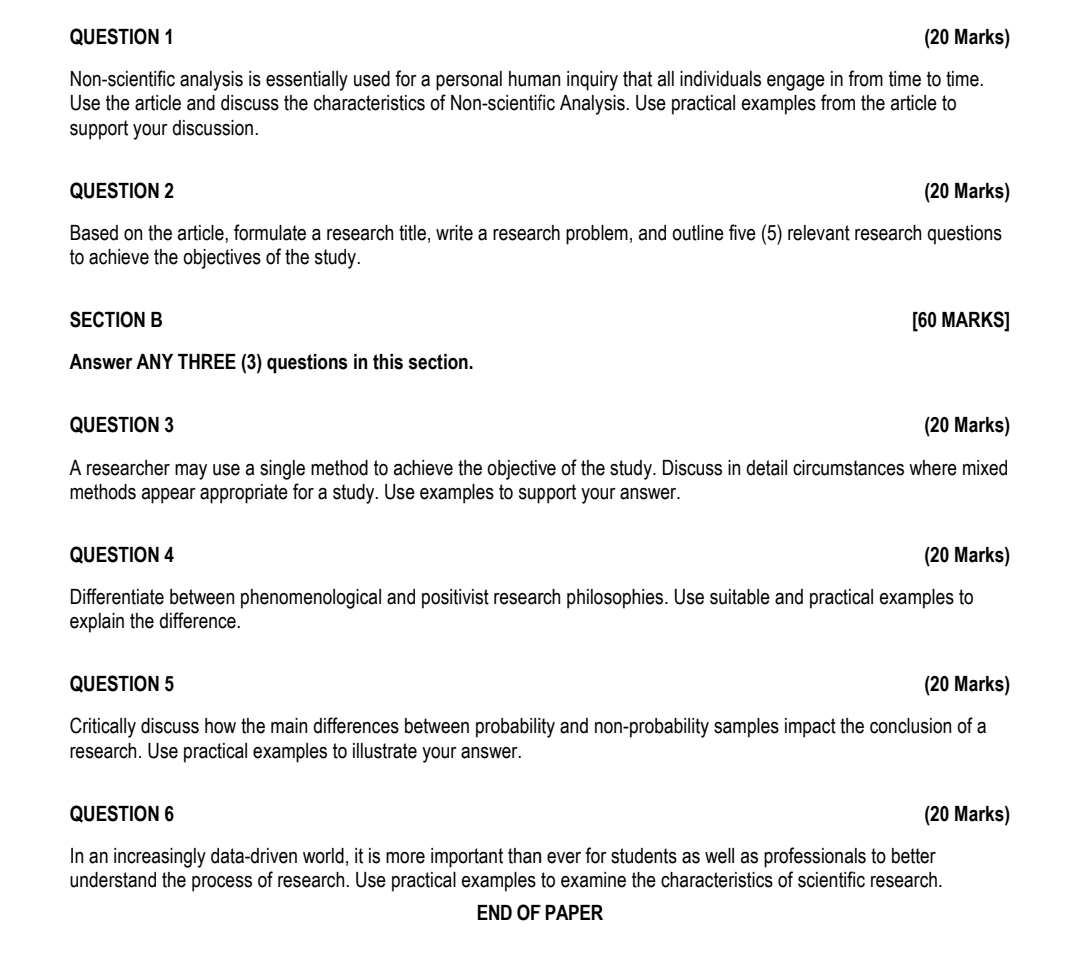  QUESTION 1 (20 Marks) Non-scientific analysis is essentially used for a