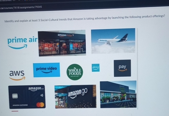  ca/courees/7618/assignments/79345 Identify and explain at least 3 Social-Cultural trends that Amazon