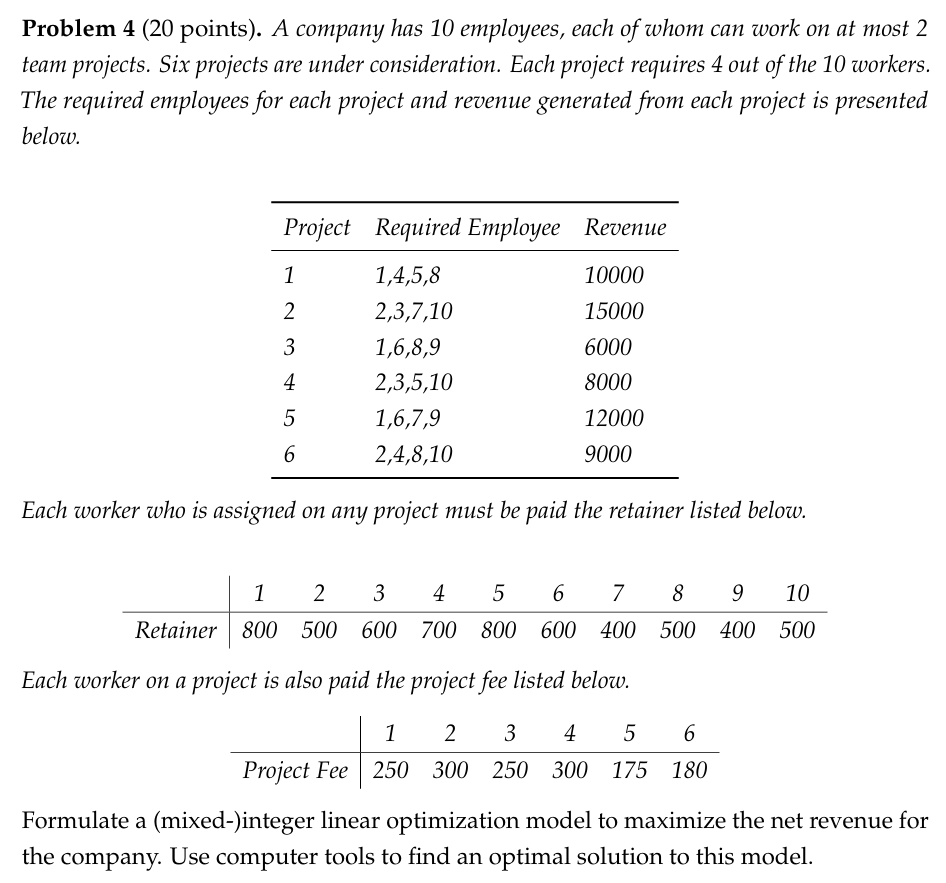  Problem 4(20 points). A company has 10 employees, each of whom