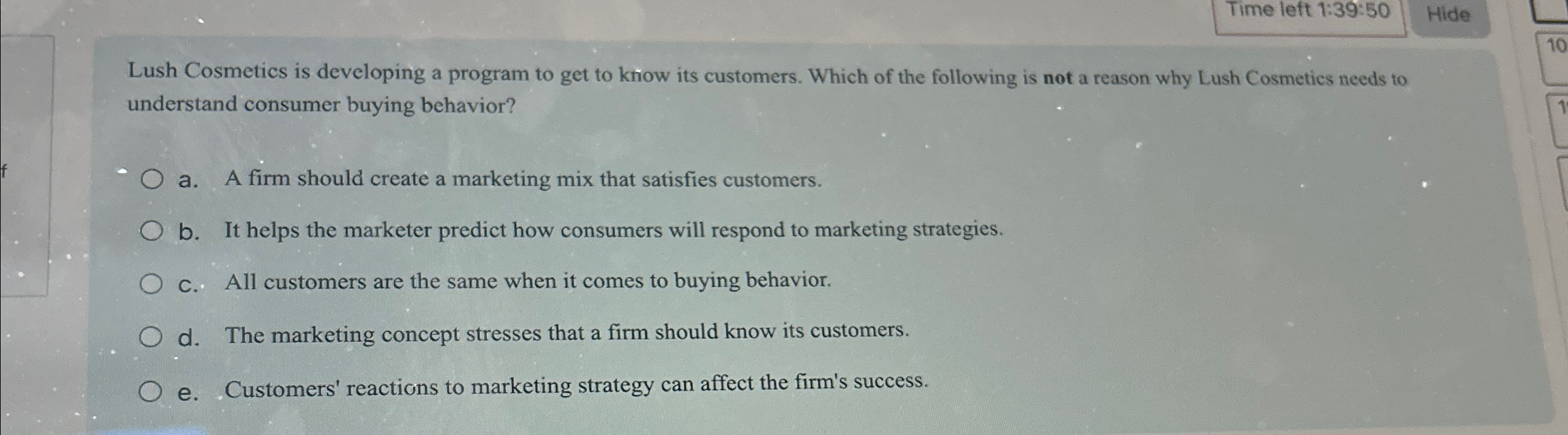  Time left 1:39:50 Hide Lush Cosmetics is developing a program to