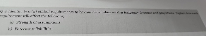  Q 4 Identify two (2) ethical requirements to be considered when