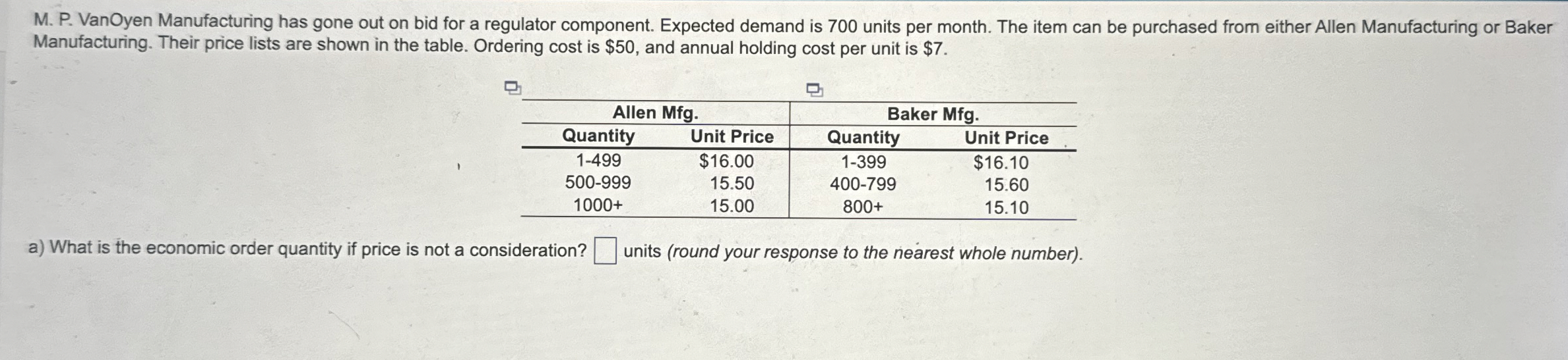  M. P. VanOyen Manufacturing has gone out on bid for a