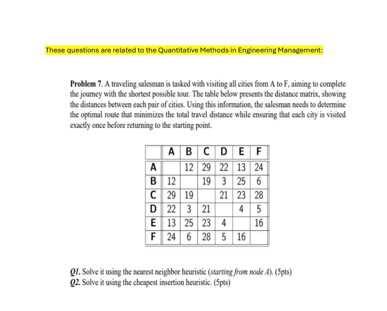  Problem 7. A traveling salesman is tasked with visiting all cities