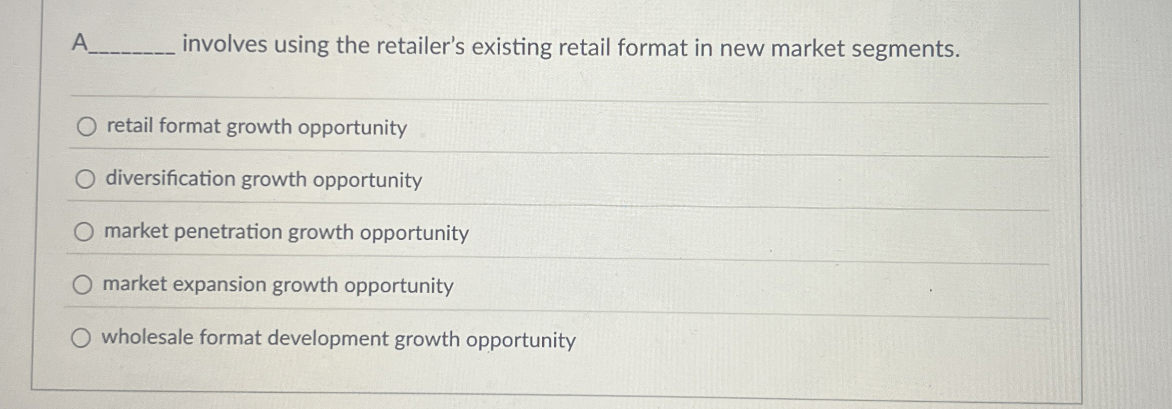  A q, involves using the retailer's existing retail format in new