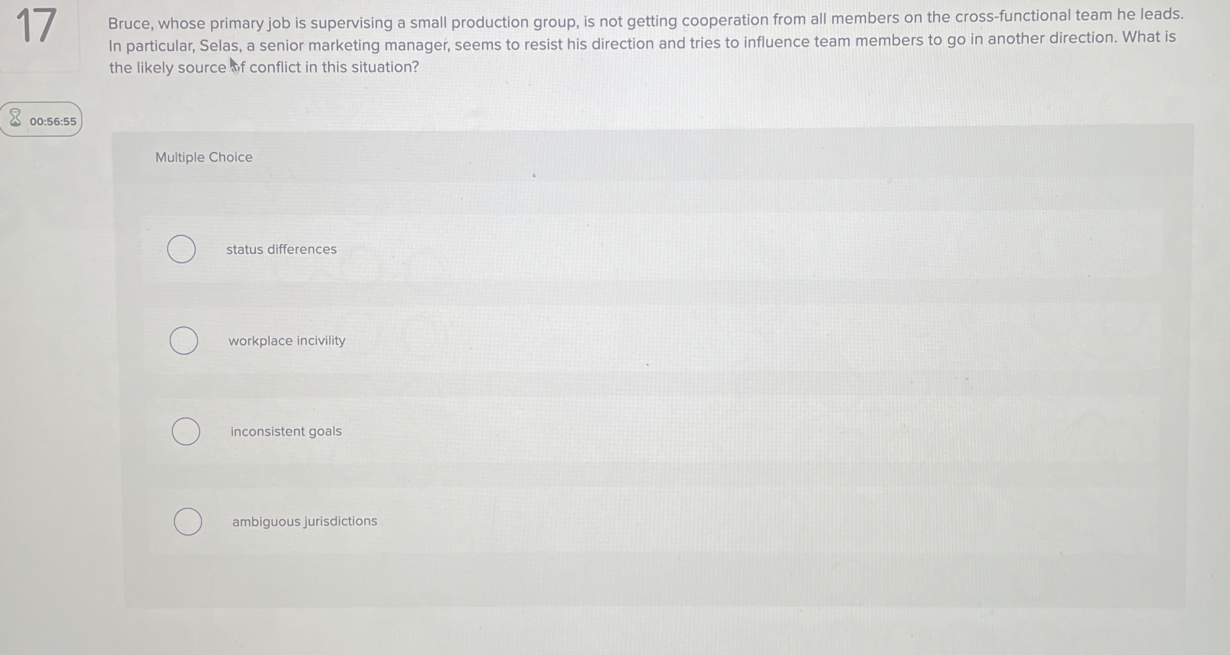  17 Bruce, whose primary job is supervising a small production group,
