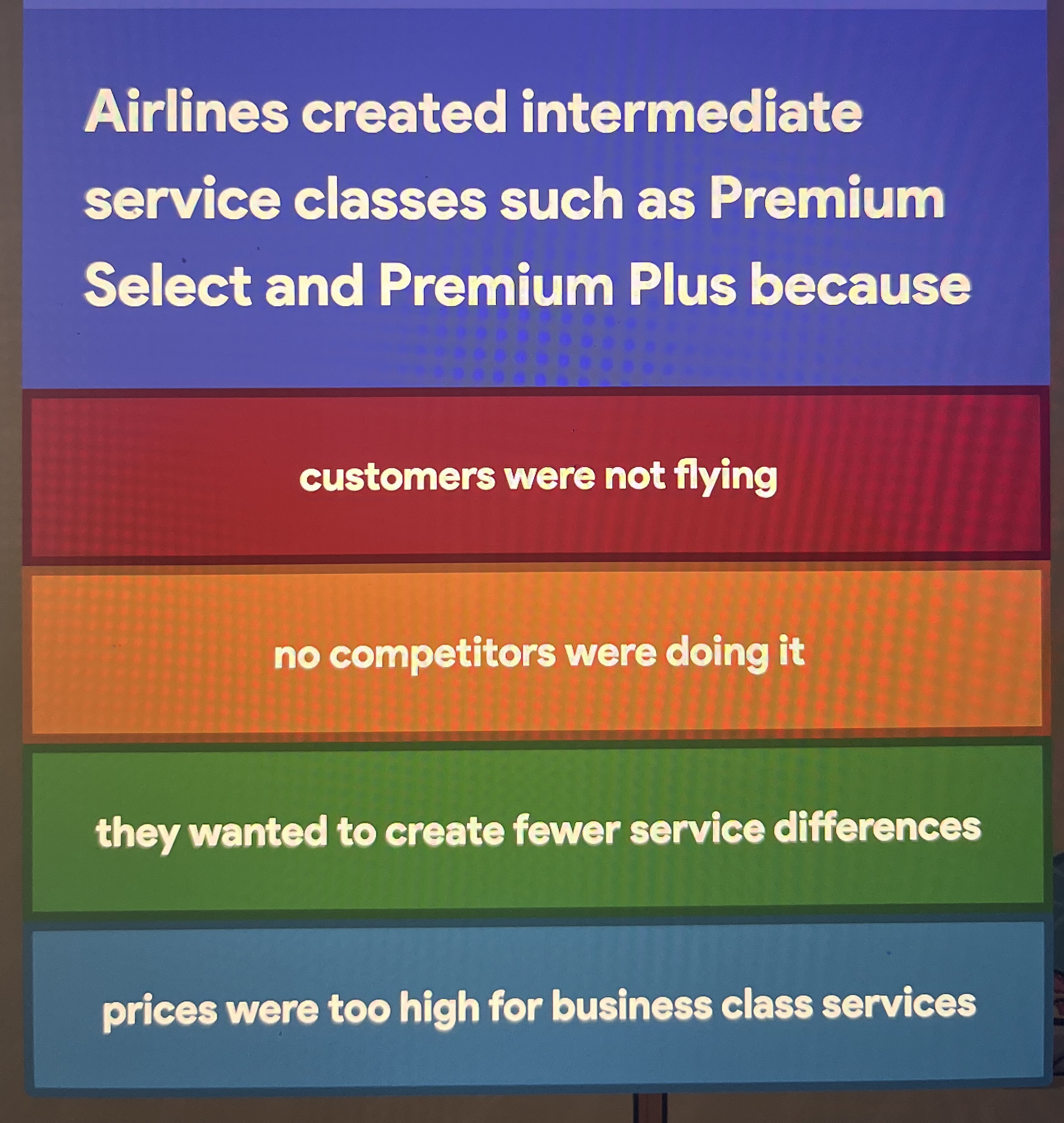  Airlines created intermediate service classes such as Premium Select and Premium