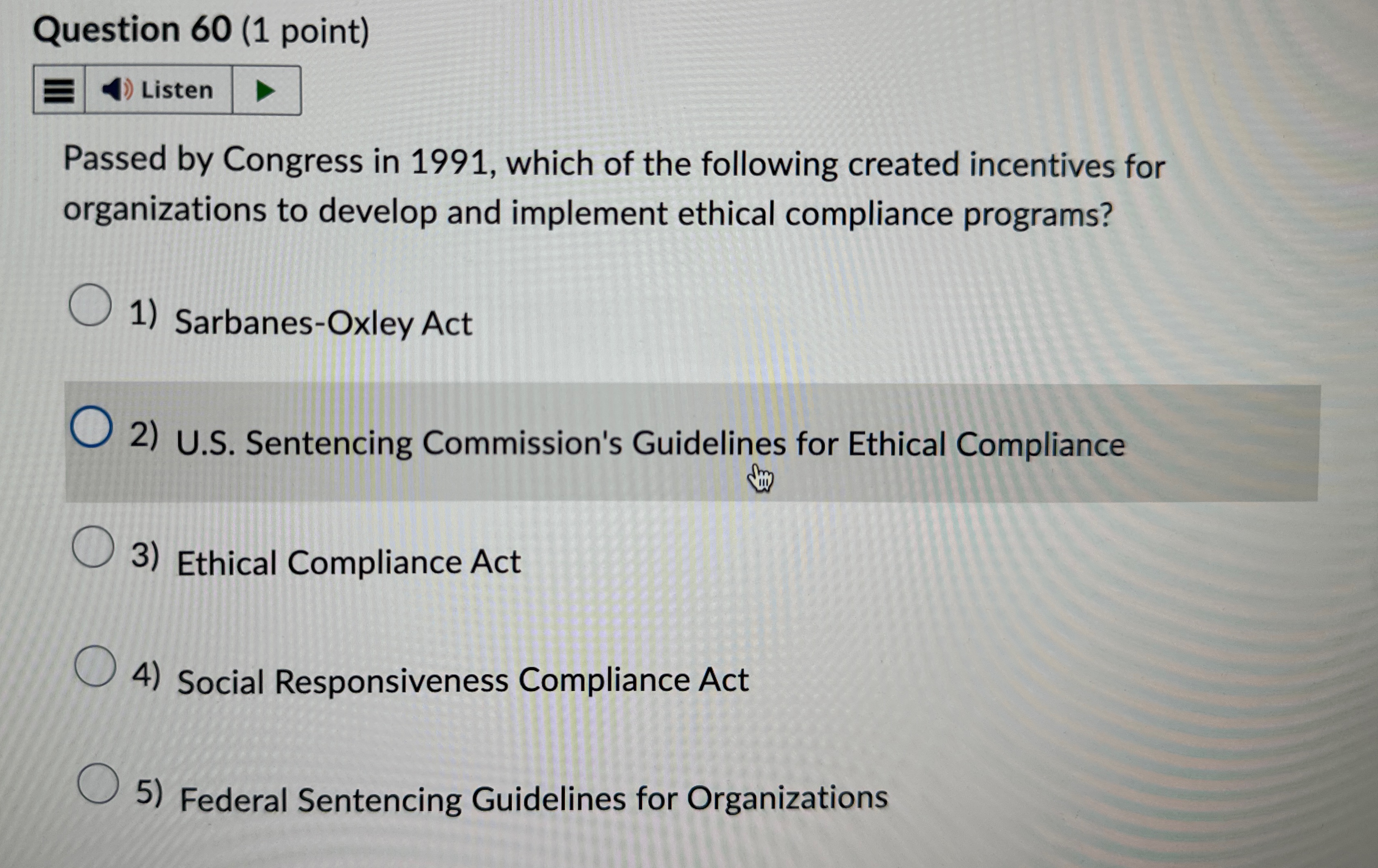 Question 60(1 point) Passed by Congress in 1991, which of the