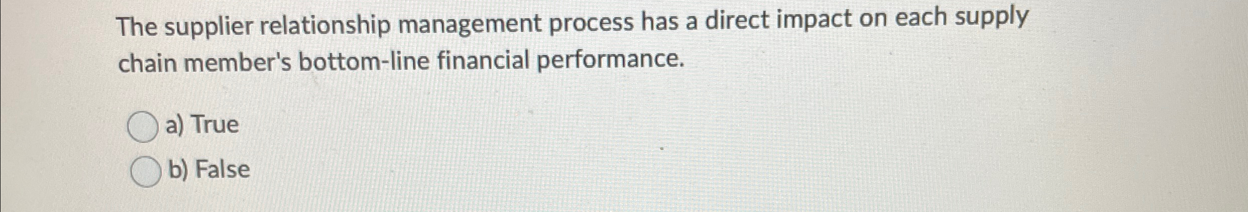  The supplier relationship management process has a direct impact on each