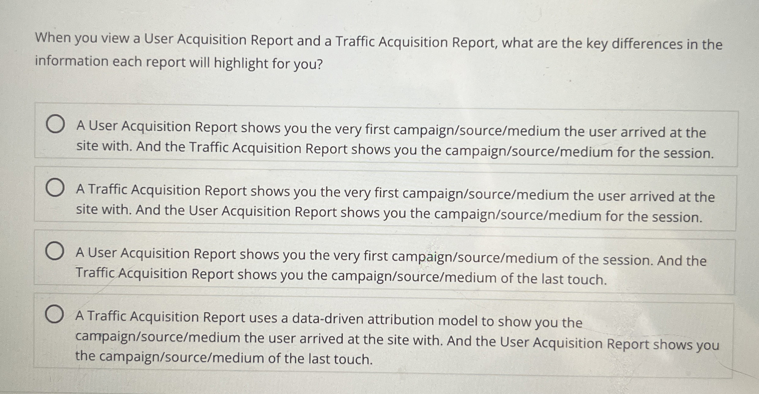  When you view a User Acquisition Report and a Traffic Acquisition