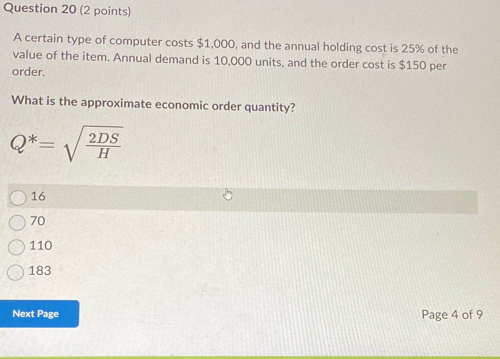  Question 20(2 points) A certain type of computer costs $1,000, and