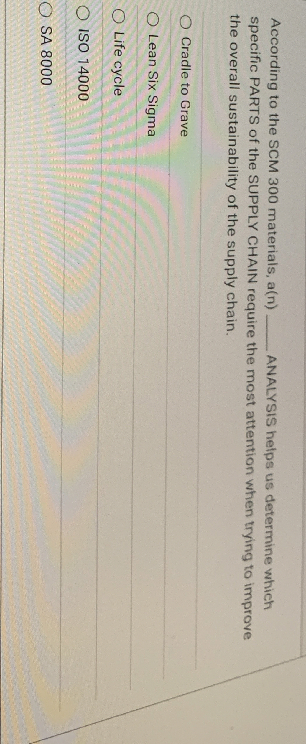  According to the SCM 300 materials, a(n) ANALYSIS helps us determine