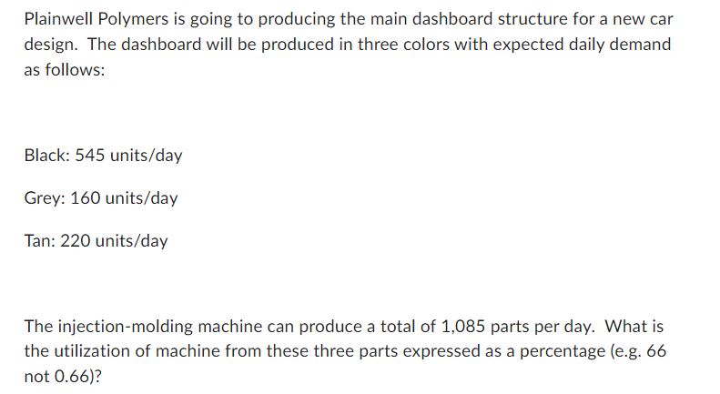  Plainwell Polymers is going to producing the main dashboard structure for