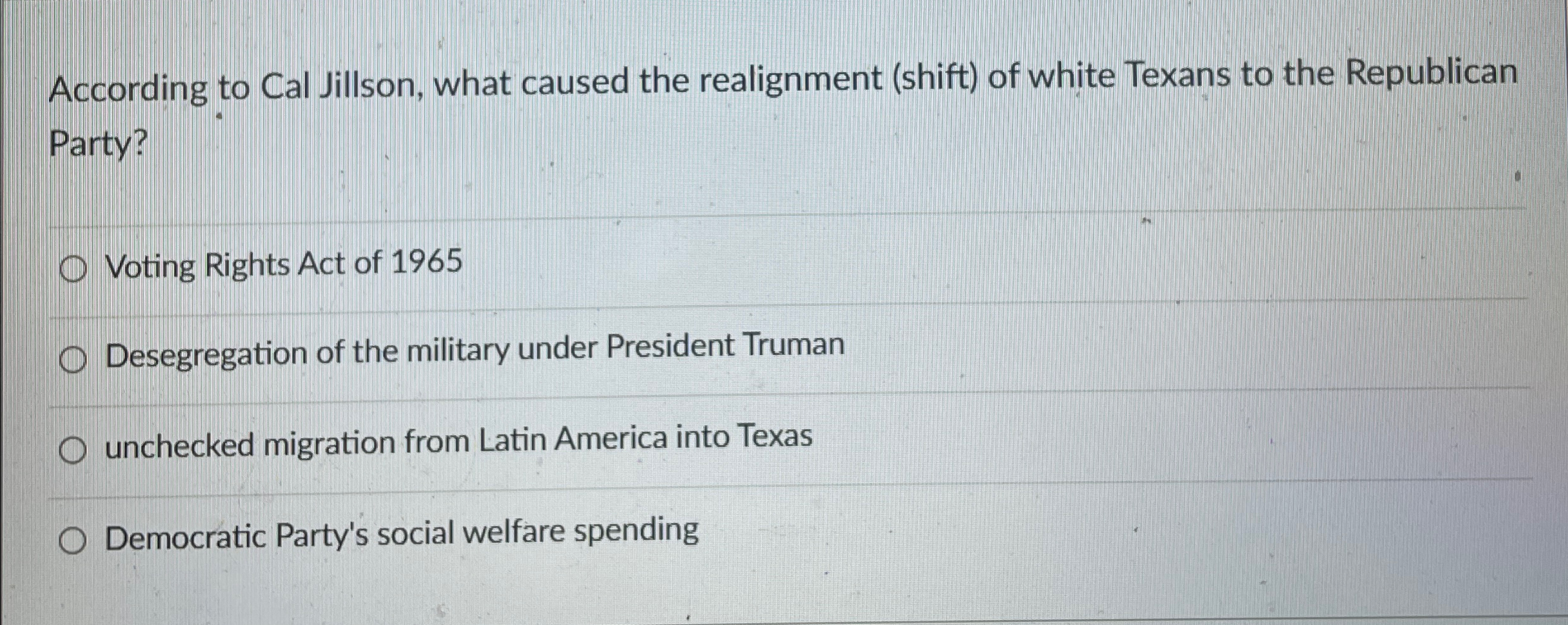  According to Cal Jillson, what caused the realignment (shift) of white