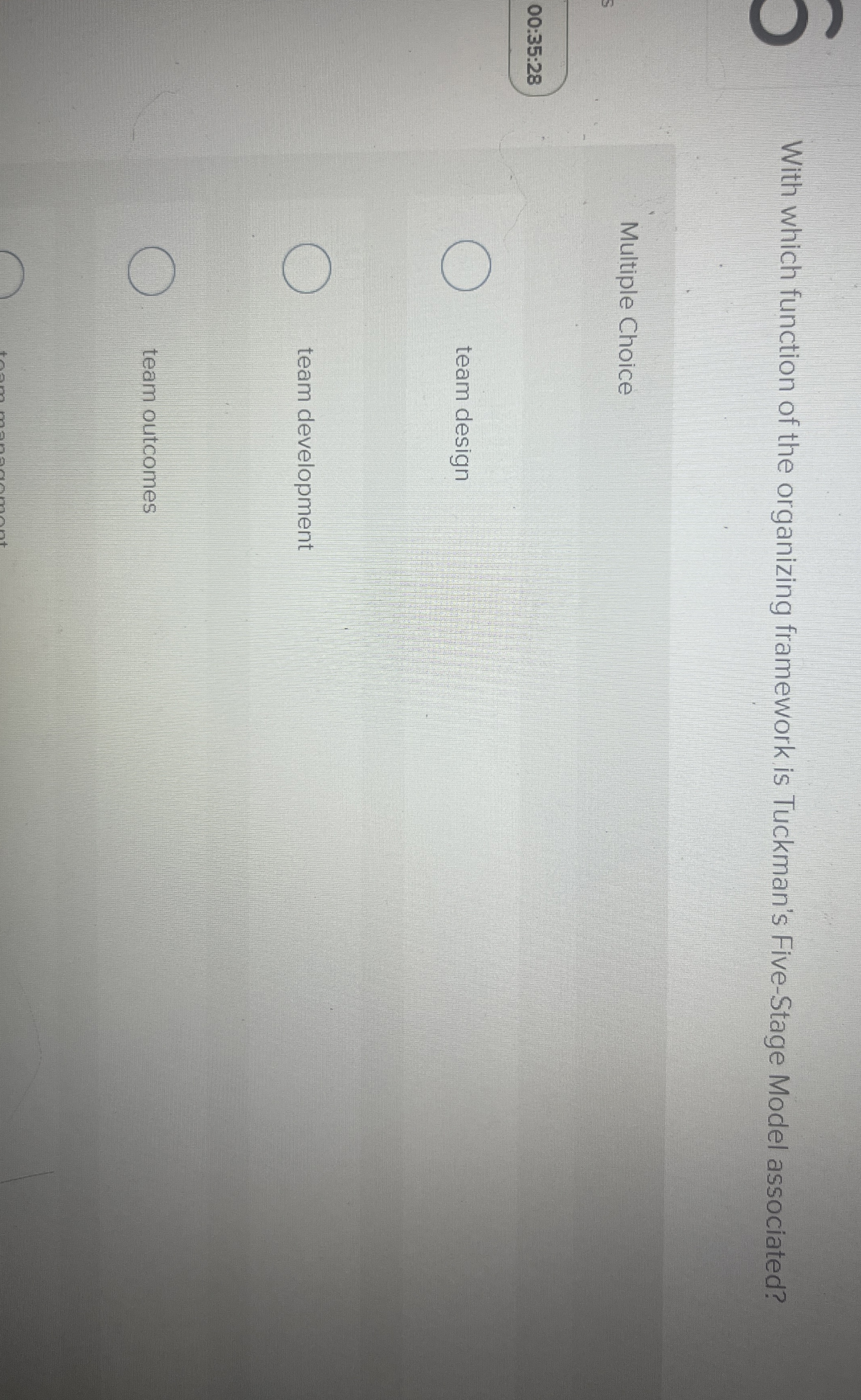  With which function of the organizing framework is Tuckman's Five-Stage Model