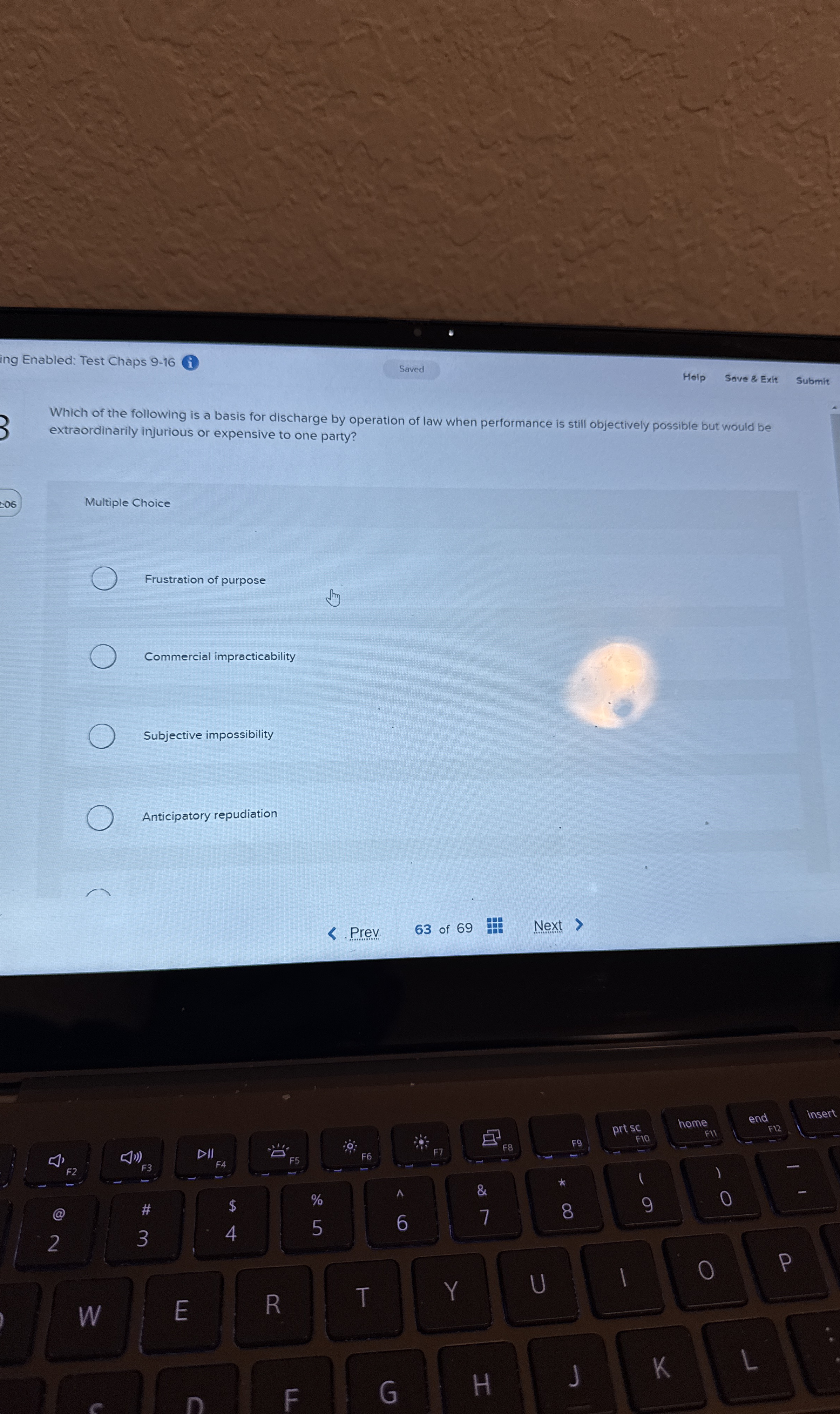  ing Enabled: Test Chaps 9-16 Saved Help Save & Exit Submit